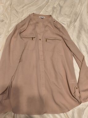 Calvin Klein Womens Blush Pink Long-Sleeve Button-Down Shirt